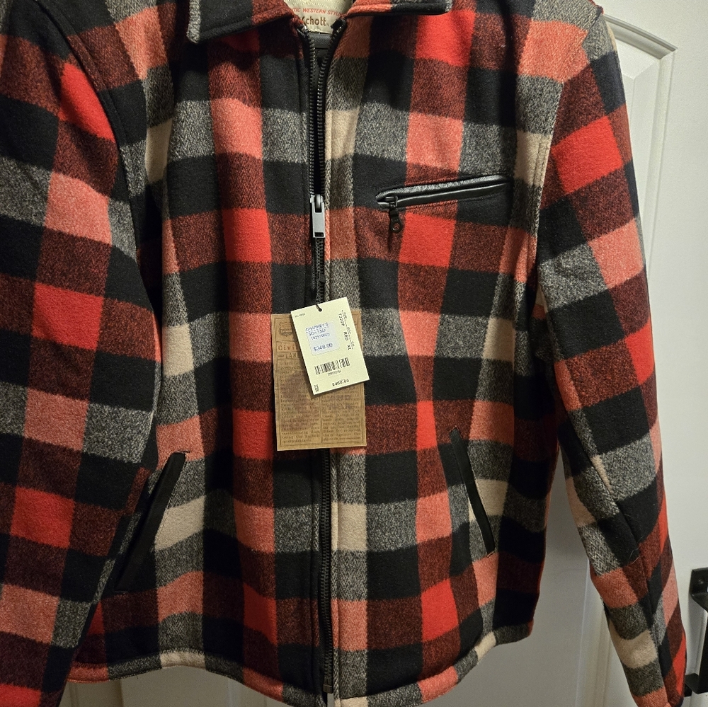 Schott NYC Red and Black Plaid Bomber Jacket
